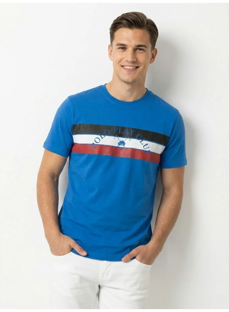 لعب البولو تيشيرت رجالي مطبوع - أزرق